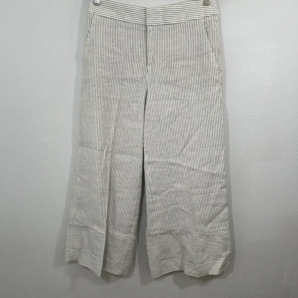 Banana Republic Pants Womens 4 Linen Blend Striped Wide Leg  Preppy Office Siren